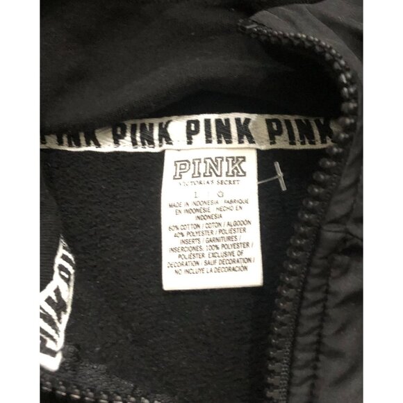 Victoria's Secret Pink Large Black 1/4 Zip Hoodie Sweatshirt Pullover - Picture 3 of 5